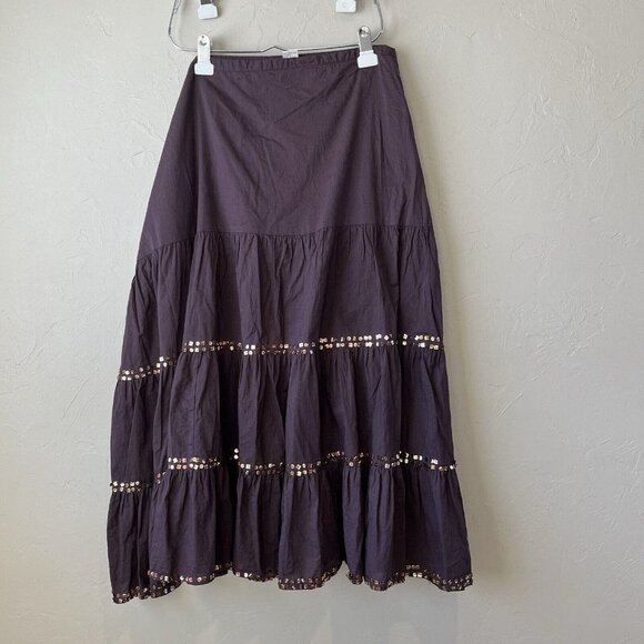 Women’s Skirt 3x Brown Tiered Boho Plus 90s Y2K Sequin Festival Midi Maxi Cute - Picture 1 of 9
